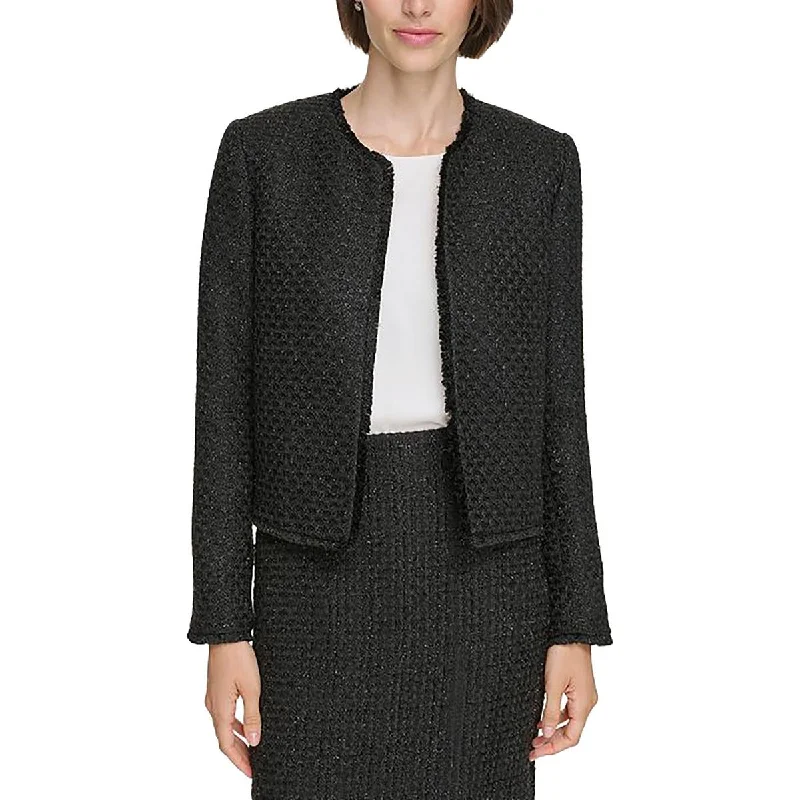 Womens Tweed Fringe Open-Front Blazer Spring Women's Coat