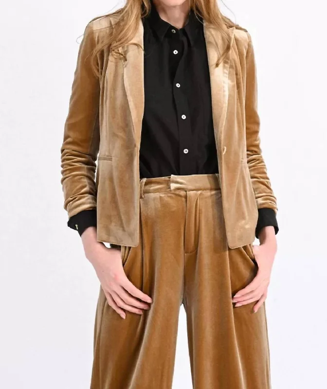 Women's Velvet Blazer In Beige Women's Trendy Jacket