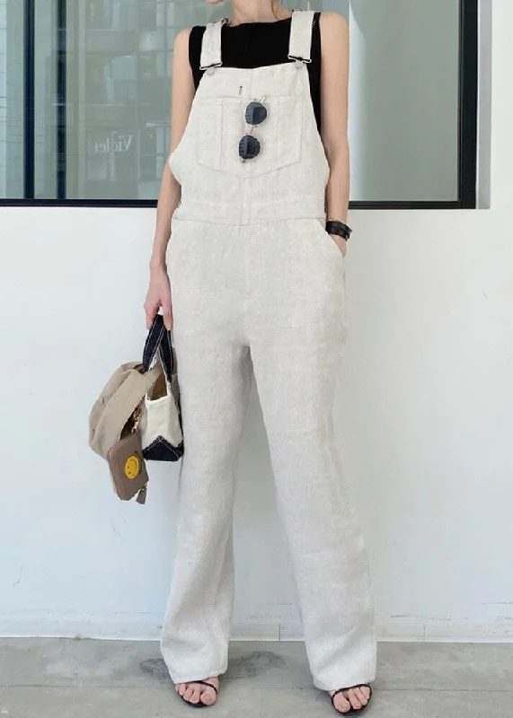 Classy Apricot Patchwork Cotton Straight Overalls Jumpsuit Summer Cropped Cotton Overalls