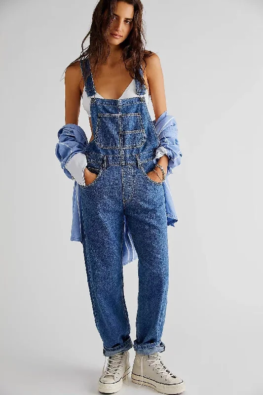 Sky Wear Casual Denim Overalls Feminine Tie-Back Jumpsuit