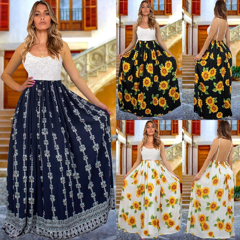 Bohemian Floral Print Beach Long Dresses Women Sleeveless Sling Lace Backless 2023 Summer Maxi Vestidos Woman Dress Undefined Tunics Versatile stylish Bohemian Floral Print Beach Long Dresses Women Sleeveless Sling Lace Backless 2023 Summer Maxi Vestidos Woman Dress Undefined Tunics Versatile stylish