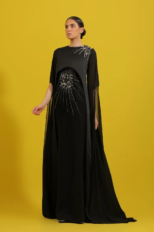 Cape sleeves crepe and satin dress Tunics Practical durable