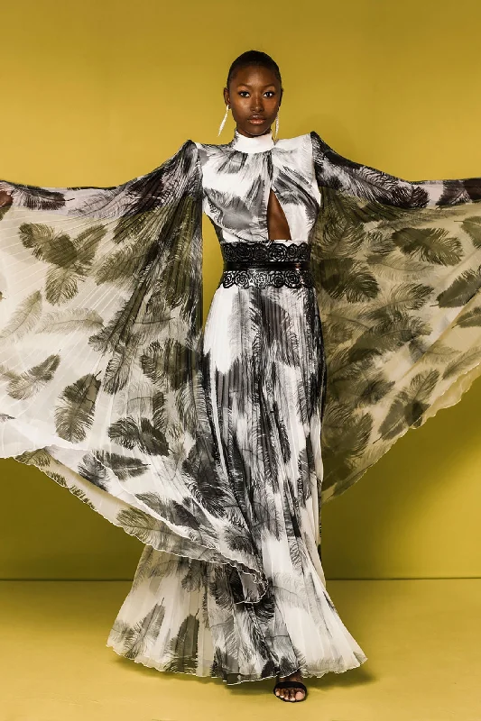 Cape sleeves printed dress Turtleneck Neckline Stylish