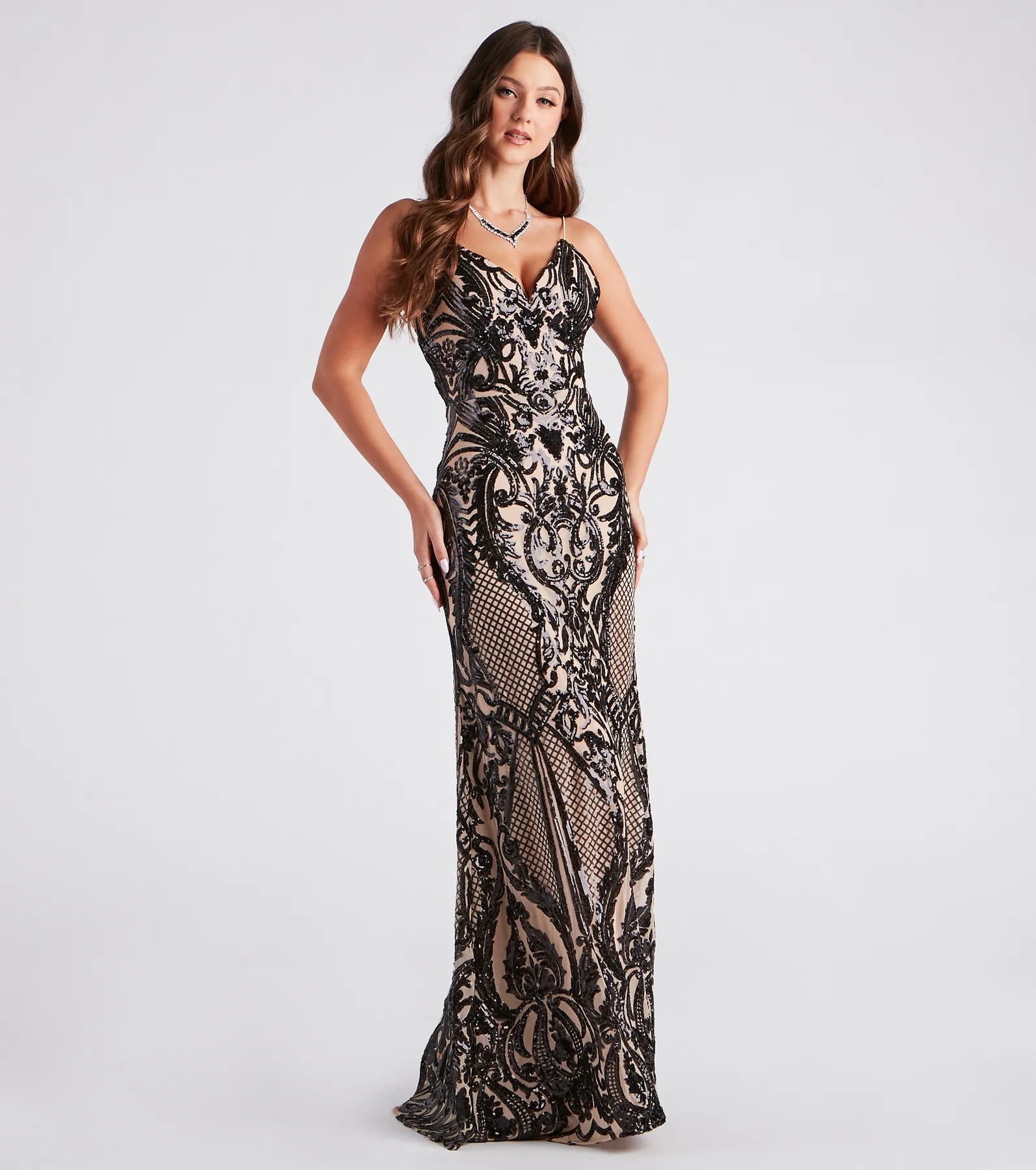 Emy Formal Sequin Low Back Long Dress Tunics Floral girly