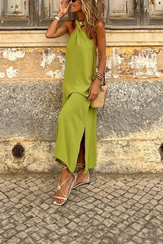 Fashion Casual Solid Solid Color Halter Long Dress Dresses Cowl Neckline Elegant