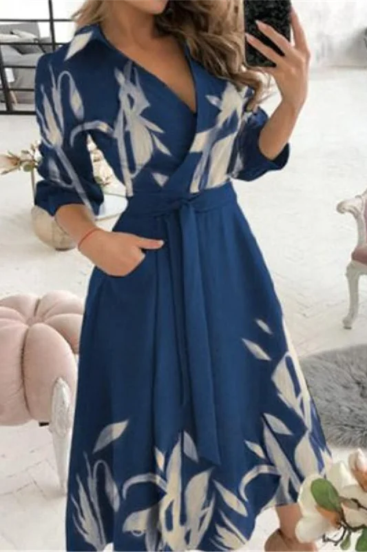 Fashion Print Split Joint V Neck Waist Skirt Dresses Tunics Prom sequined