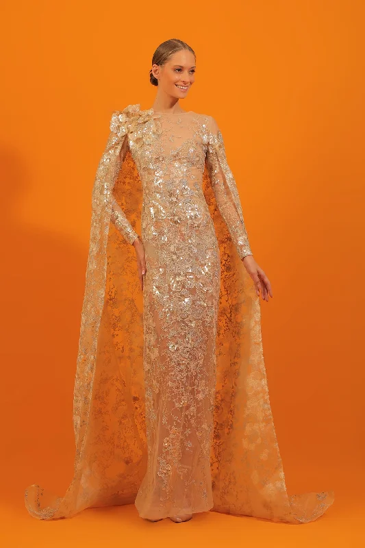 Fully embroidered dress with cape Tunics Fashionable chic