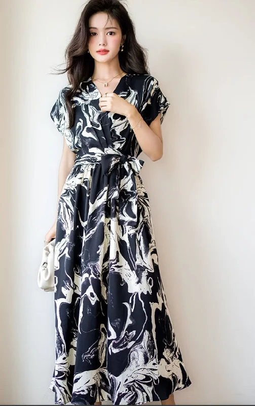 Printed Black Long Dress Tunics Versatile stylish
