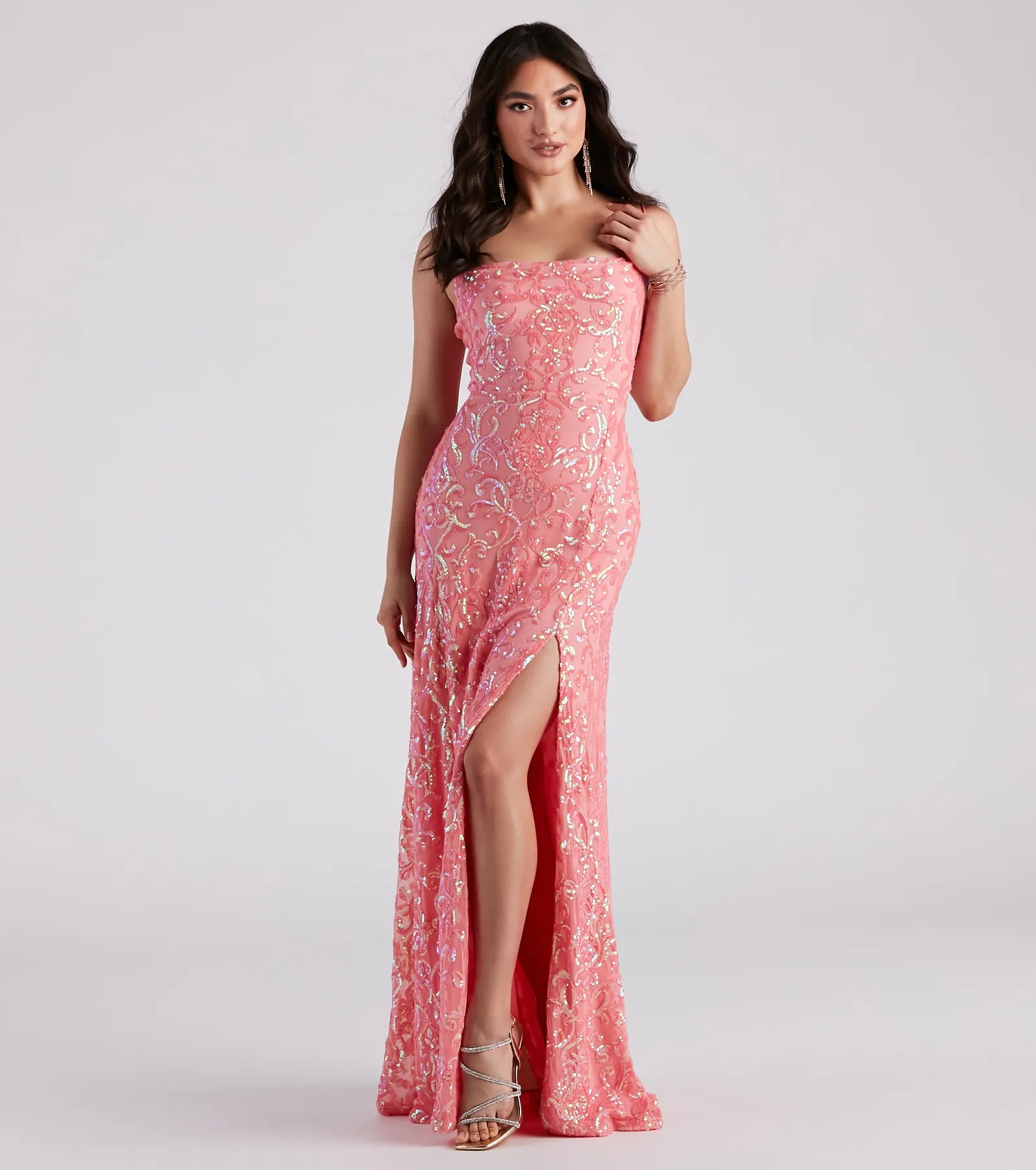 Lynda Formal Sequin A-Line Long Dress Tunics Stylish elegant