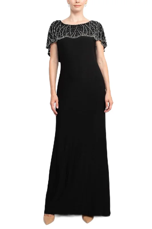 Marina Boat Neck V-Back Beaded Capelet Shirt Sleeve Solid Jersey Long Dress Tunics Custom made Marina Boat Neck V-Back Beaded Capelet Shirt Sleeve Solid Jersey Long Dress Tunics Custom made