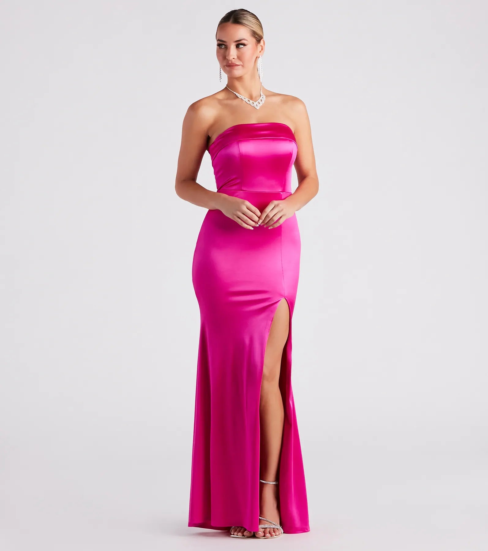 Mia Formal Satin Strapless Long Dress Maxi Flowy Bohemian