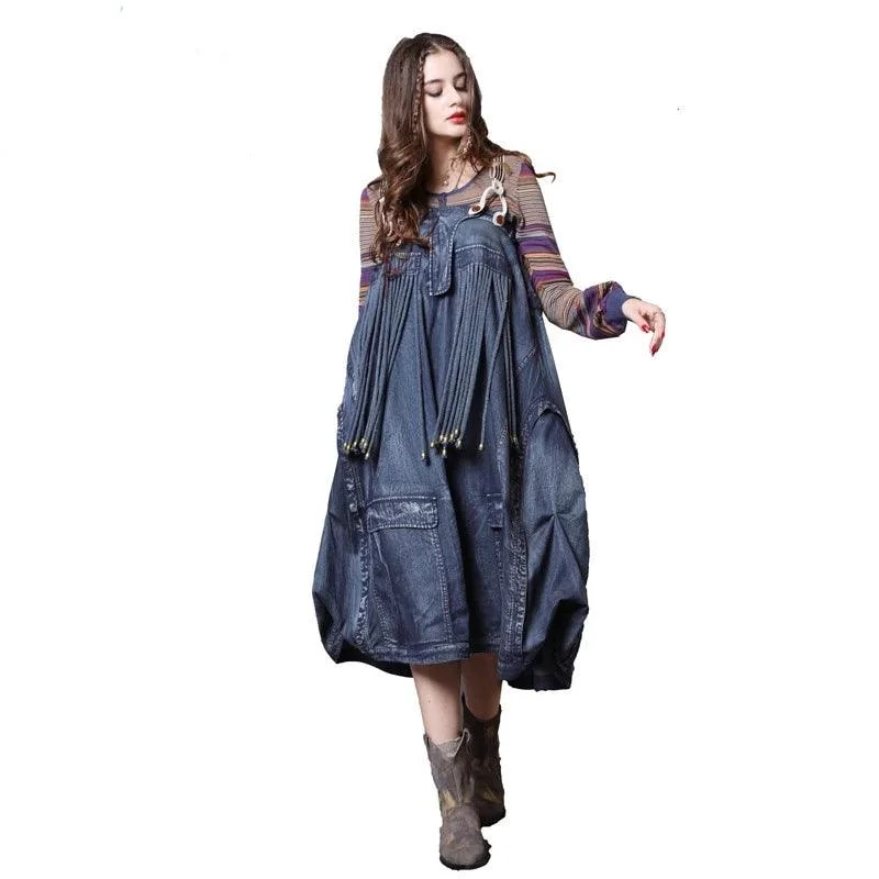 Boho Overalls Denim Dress Sleeveless Fitted Overalls