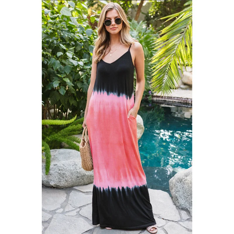 New Gradient Sleeveless Suspender Long Dress Tunics Trousers formal