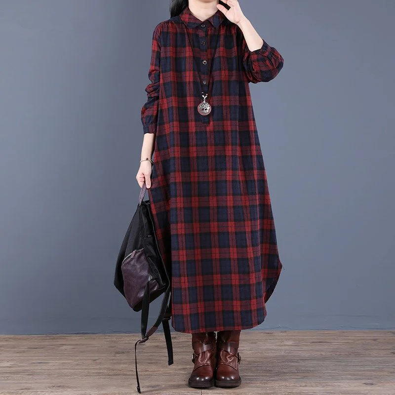 New Spring Autumn Shirt Dress Vintage Loose Cotton Long Dress Vestidos Robe D ETE Femme Literary Plaid Woman Dress Tunics Stylish modern New Spring Autumn Shirt Dress Vintage Loose Cotton Long Dress Vestidos Robe D ETE Femme Literary Plaid Woman Dress Tunics Stylish modern