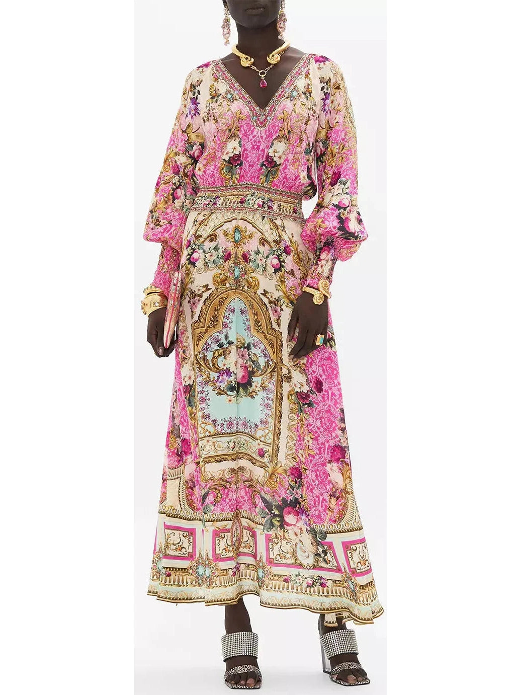 Printed Dress With Shirred Waist And Cuffs Tunics Chic fashionable