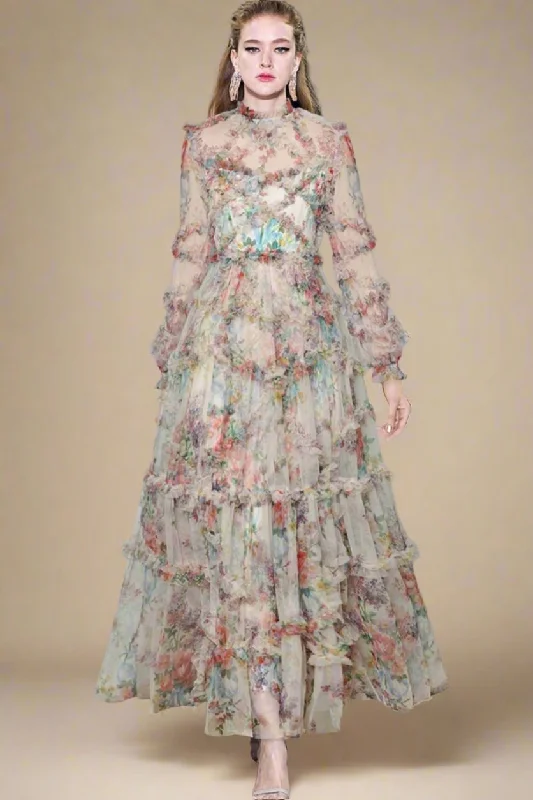 Printed Vintage mesh long Dress - WF115 Tunics Trendy modern