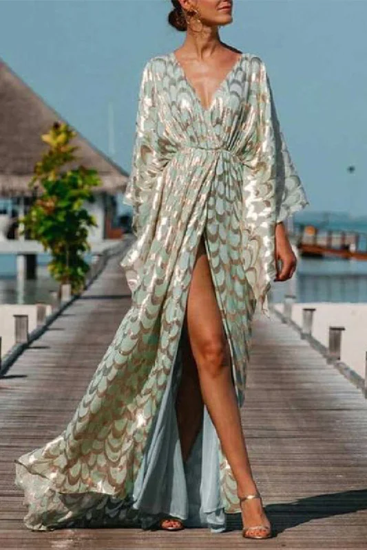 Sexy Elegant Print Printing V Neck Long Dress Dresses Tunics Spring floral