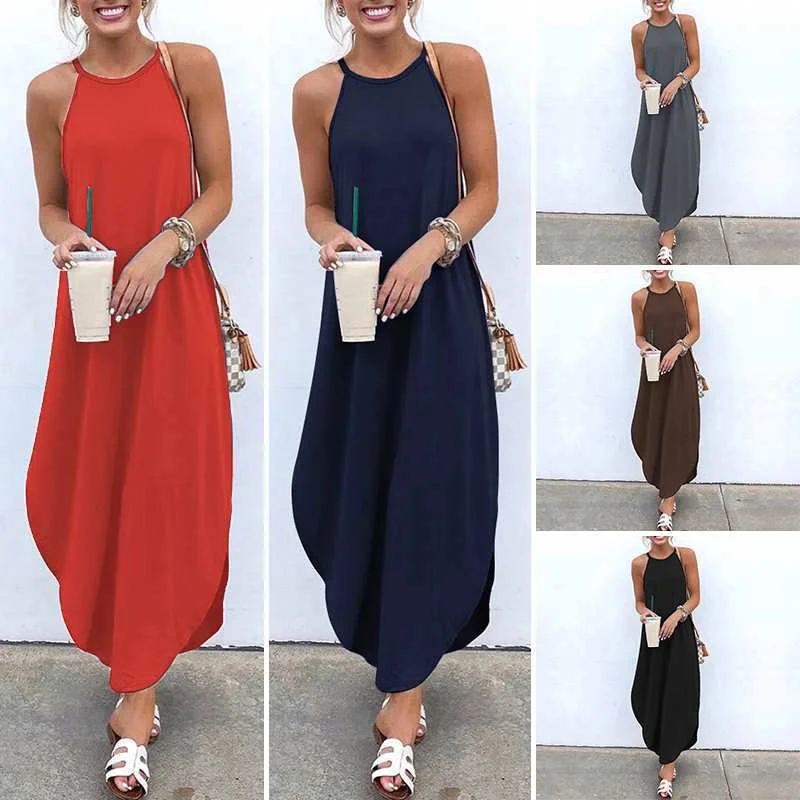 Women Sling Sleeveless Irregular Long Dress Tunics Wedding white