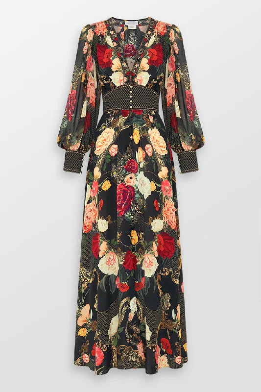 Shaped Waistband Gathered Sleeves Floral Dress Tunics Brand named