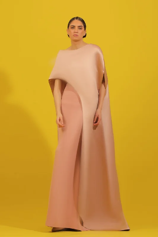 Sleeveless crepe dress with satin cape Boatneck Modish Everyday