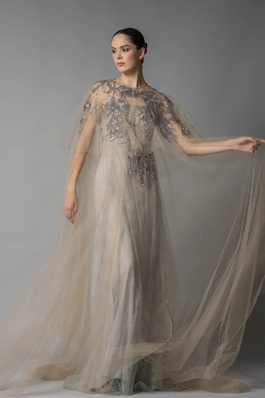Strapless dress with embroidered cape Floral Print girly