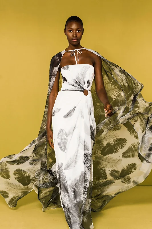 Strapless printed dress with cape Tunics Business professional