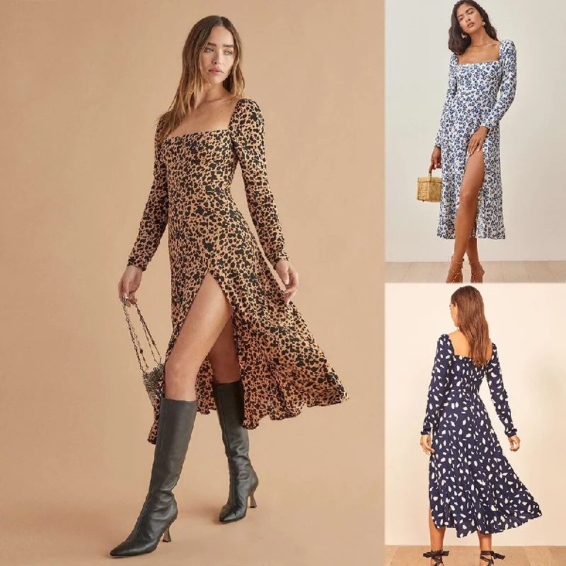 Vintage Print Sweet Dresses Casual Square Collar Floral Maxi Long Dress Leopard Print Sexy Women Backless Summer Dresses Female Tunics Running lightweight Vintage Print Sweet Dresses Casual Square Collar Floral Maxi Long Dress Leopard Print Sexy Women Backless Summer Dresses Female Tunics Running lightweight