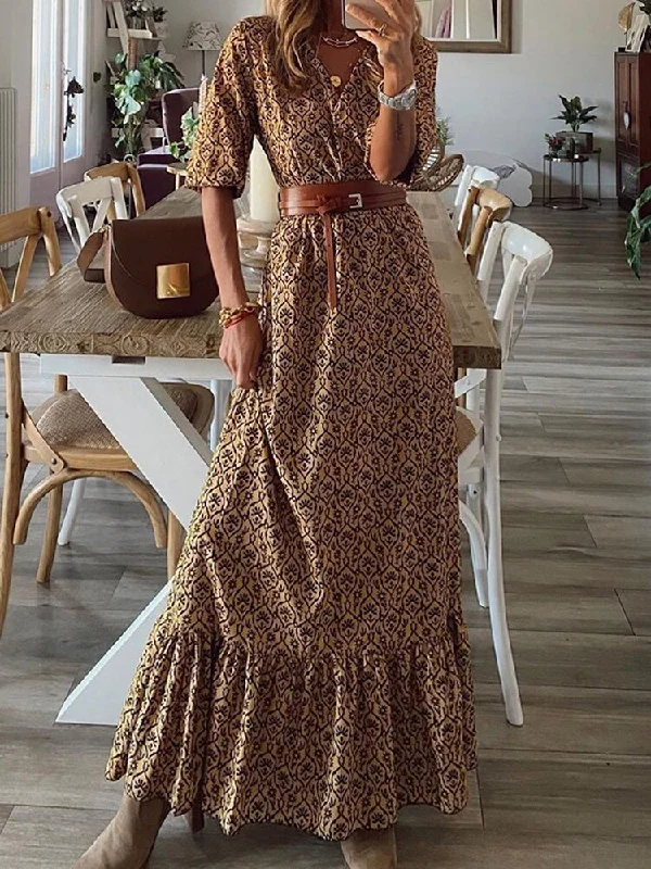 Women V Neck Maxi Long Ruffles Dress Casual Ladies Summer Beach Holiday Floral Printed Long Dress Short Sleeve Dress Mujer 2023 Tunics Seasonal trendy Women V Neck Maxi Long Ruffles Dress Casual Ladies Summer Beach Holiday Floral Printed Long Dress Short Sleeve Dress Mujer 2023 Tunics Seasonal trendy