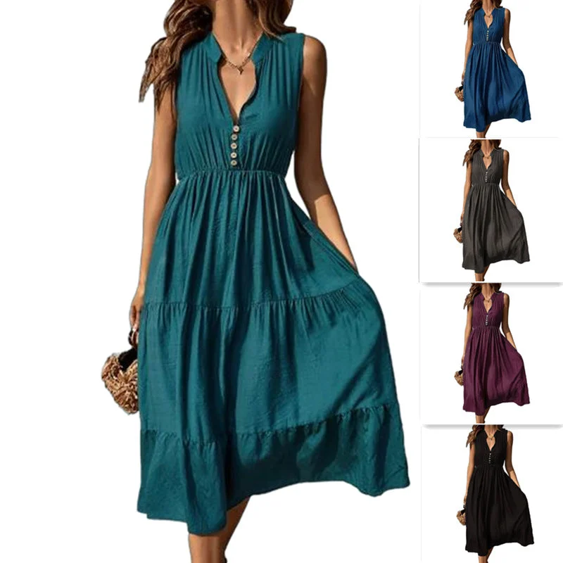 Women's Spring Summer Waist-slimming Long Dress Tunics Silk luxurious