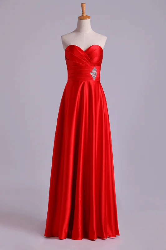 Sweetheart Prom Dresses Matching Pleated Bodice & Waistband Pick Up Long Trumpet Skirt Beaded Satin Tunics Stylish elegant