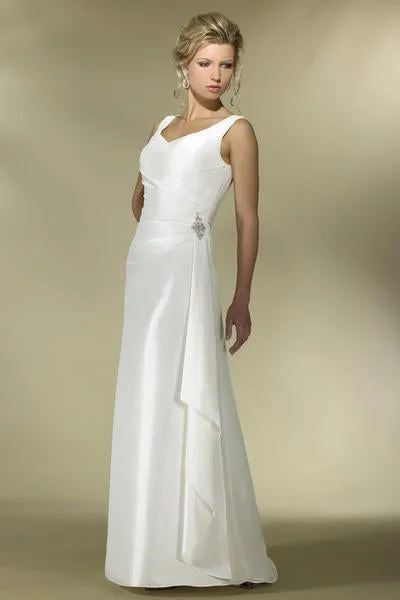 Alexia Designs - IB03SC Sleeveless V-Neck Lustrous Taffeta Long Dress Tunics Silk luxurious