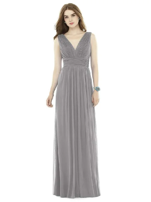 Alfred Sung - D719SC Sleeveless V Neck Chiffon Knit Long Dress Tunics Short Trendy