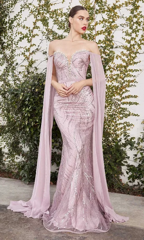 Andrea and Leo - A1075 Cape Sleeve Beaded Mermaid Gown Shift Classic Vintage