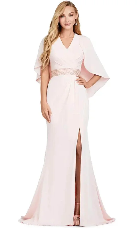 Ashley Lauren 11416 - V Neck Gown with Cape Tunics Summer linen