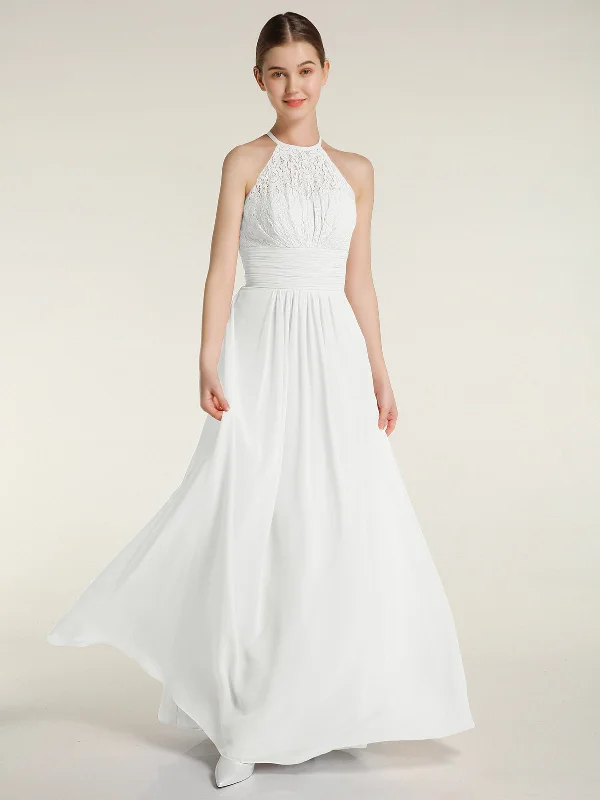 Halter Chiffon And Lace Long Dresses Ivory Tunics Practical durable