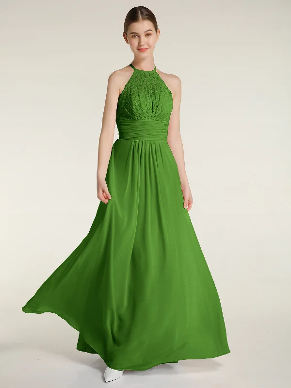 Halter Chiffon And Lace Long Dresses Moss Tunics Vintage classic