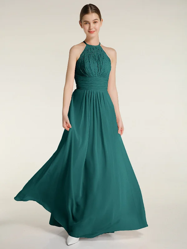 Halter Chiffon And Lace Long Dresses Peacock Tunics Favorite customer