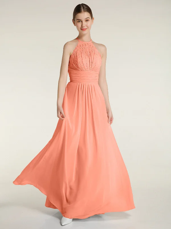 Halter Chiffon And Lace Long Dresses Sunset Halter Neckline Beach