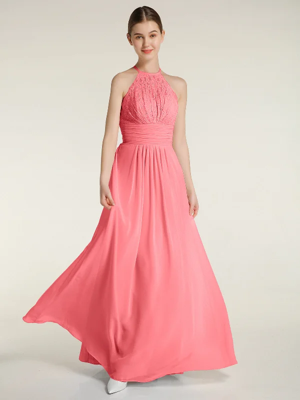 Halter Chiffon And Lace Long Dresses Watermelon Tunics Modern contemporary