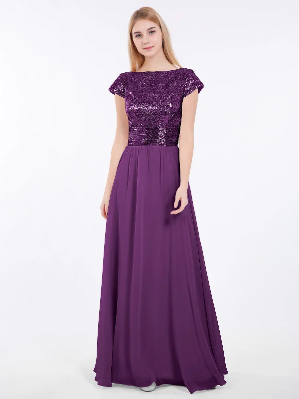 Sequins Long Dress with Cap Sleeves Grape Tunics Favorite customer