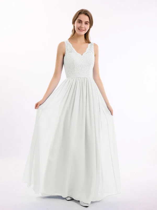 Lace Top and Chiffon Bottom Long Dresses Ivory Tunics Plaid country