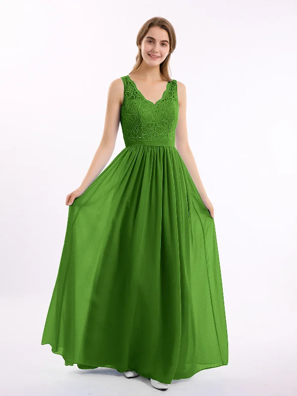 Lace Top and Chiffon Bottom Long Dresses Moss Tunics Luxurious high-end