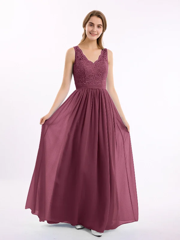 Lace Top and Chiffon Bottom Long Dresses Mulberry Tunics Top rated