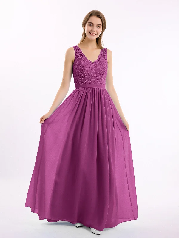 Lace Top and Chiffon Bottom Long Dresses Orchid Tunics Canvas sturdy