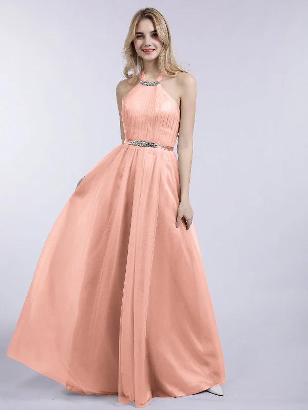 Halter Tulle with Beaded Long Dress Coral Tunics Brand named