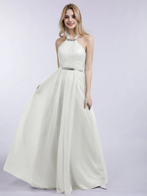 Halter Tulle with Beaded Long Dress Ivory Tunics Trendy modern