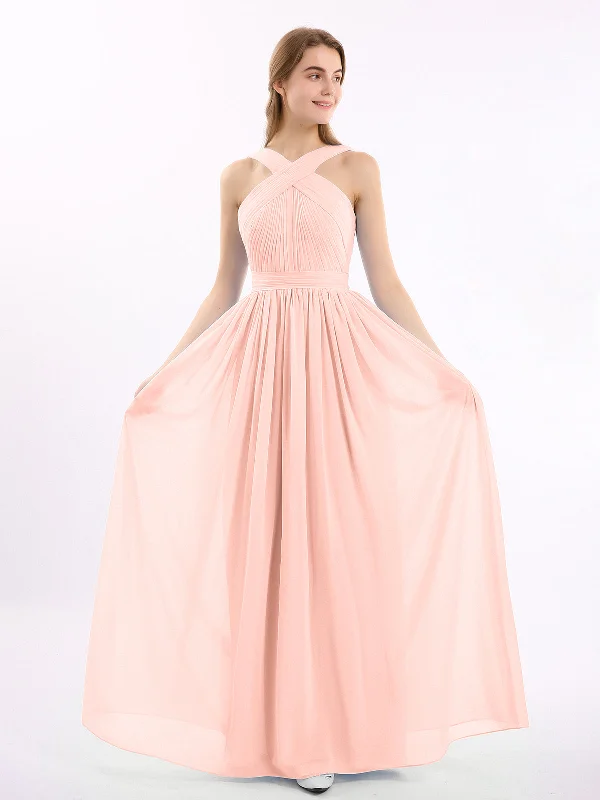 Cross Front Chiffon Long Dress with Bow Coral Tunics Trousers formal