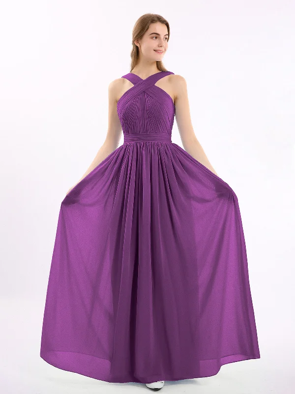 Cross Front Chiffon Long Dress with Bow Grape Tunics Cozy soft
