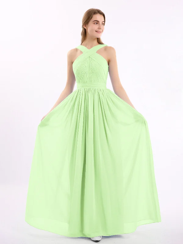 Cross Front Chiffon Long Dress with Bow Sage Tunics Chic elegant
