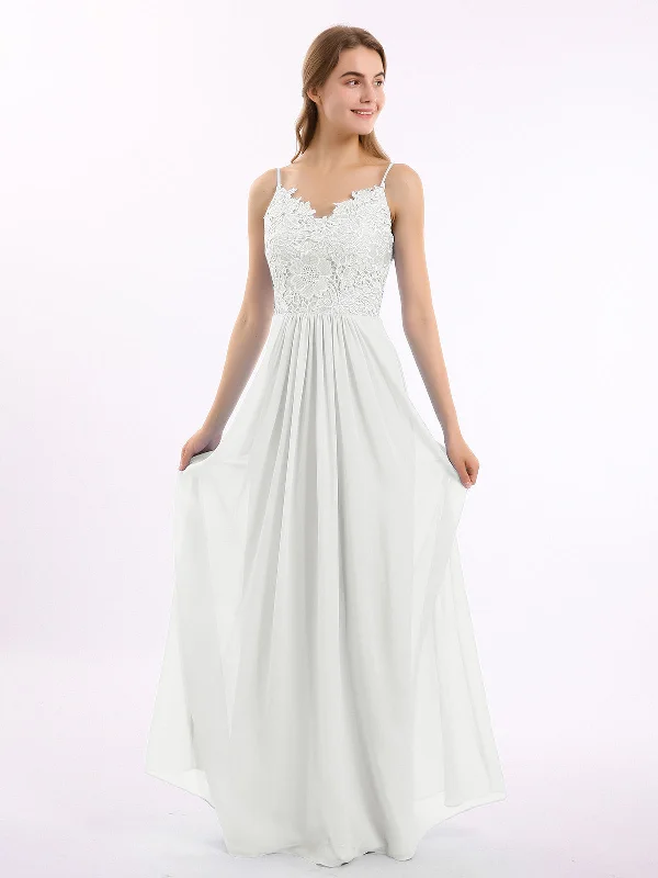 Lace and Chiffon Long Dresses with Spaghetti Straps Ivory Tunics Designer luxury
